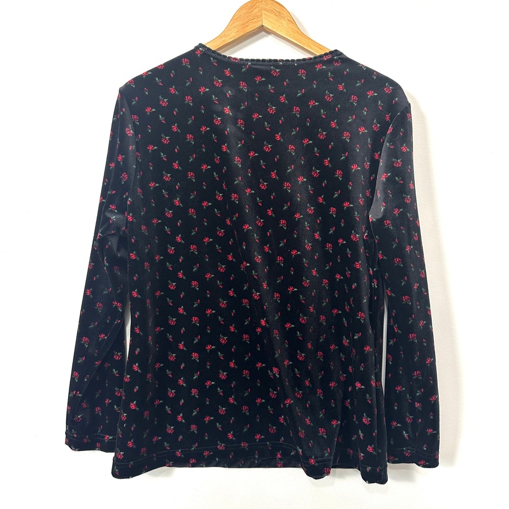 VTG Black Velvet Long Sleeve Top Roseβ Regatta Large 90s Grunge Goth Whimsigoth - Picture 4 of 7